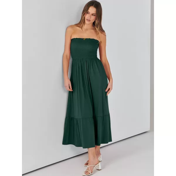 imageANRABESS Womens Summer Strapless Smocked ALine Fit Flare 2024 Fashion Boho Beach Party Long Maxi Dress with PocketsDeep Green