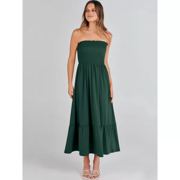 imageANRABESS Womens Summer Strapless Smocked ALine Fit Flare 2024 Fashion Boho Beach Party Long Maxi Dress with PocketsDeep Green