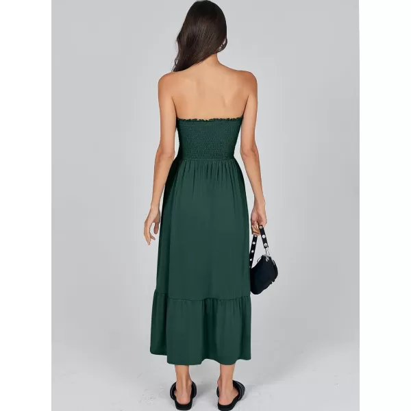 imageANRABESS Womens Summer Strapless Smocked ALine Fit Flare 2024 Fashion Boho Beach Party Long Maxi Dress with PocketsDeep Green