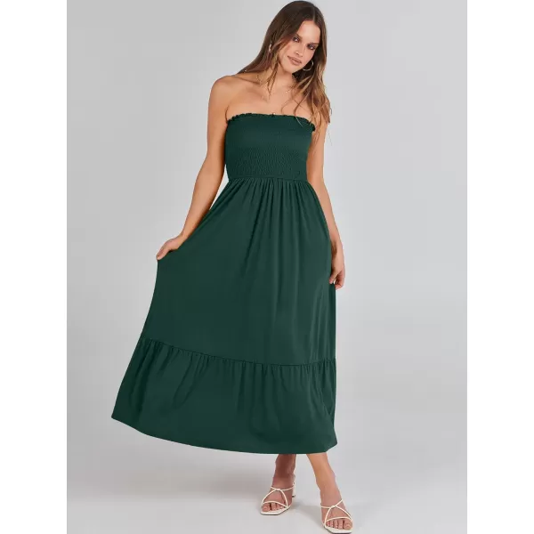 imageANRABESS Womens Summer Strapless Smocked ALine Fit Flare 2024 Fashion Boho Beach Party Long Maxi Dress with PocketsDeep Green