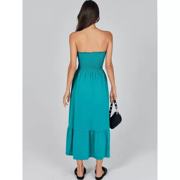 imageANRABESS Womens Summer Strapless Smocked ALine Fit Flare 2024 Fashion Boho Beach Party Long Maxi Dress with PocketsLake Green