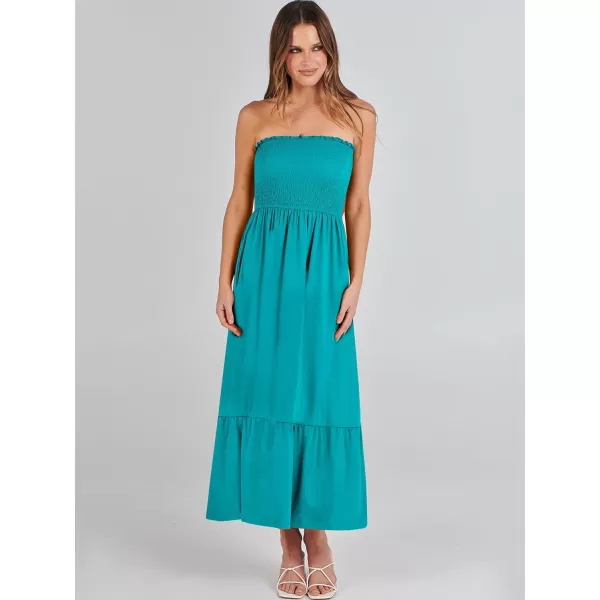 imageANRABESS Womens Summer Strapless Smocked ALine Fit Flare 2024 Fashion Boho Beach Party Long Maxi Dress with PocketsLake Green