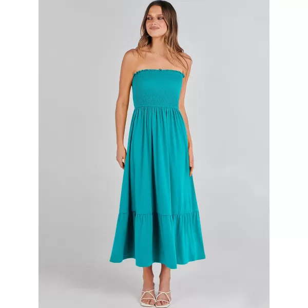 imageANRABESS Womens Summer Strapless Smocked ALine Fit Flare 2024 Fashion Boho Beach Party Long Maxi Dress with PocketsLake Green