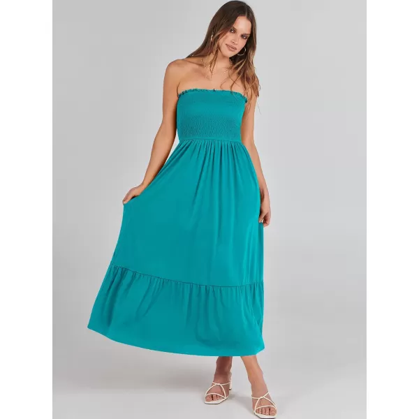 imageANRABESS Womens Summer Strapless Smocked ALine Fit Flare 2024 Fashion Boho Beach Party Long Maxi Dress with PocketsLake Green