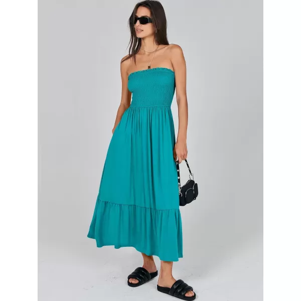 imageANRABESS Womens Summer Strapless Smocked ALine Fit Flare 2024 Fashion Boho Beach Party Long Maxi Dress with PocketsLake Green