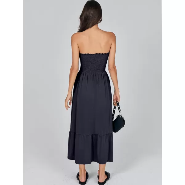 imageANRABESS Womens Summer Strapless Smocked ALine Fit Flare 2024 Fashion Boho Beach Party Long Maxi Dress with PocketsNavy Blue