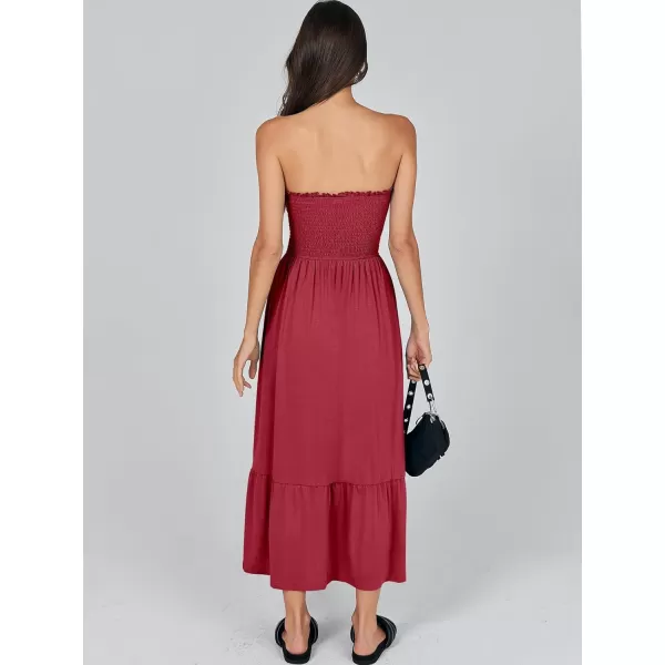 imageANRABESS Womens Summer Strapless Smocked ALine Fit Flare 2024 Fashion Boho Beach Party Long Maxi Dress with PocketsRed