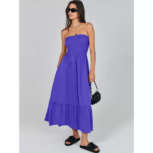 imageANRABESS Womens Summer Strapless Smocked ALine Fit Flare 2024 Fashion Boho Beach Party Long Maxi Dress with PocketsRoyal Blue