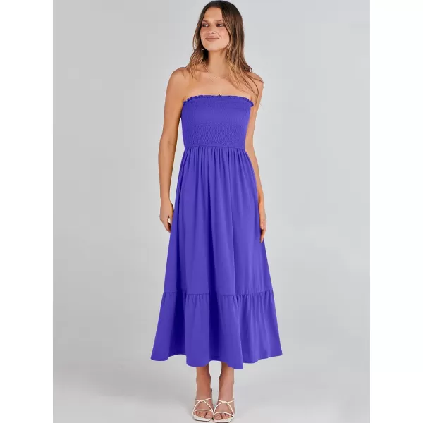imageANRABESS Womens Summer Strapless Smocked ALine Fit Flare 2024 Fashion Boho Beach Party Long Maxi Dress with PocketsRoyal Blue