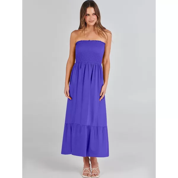 imageANRABESS Womens Summer Strapless Smocked ALine Fit Flare 2024 Fashion Boho Beach Party Long Maxi Dress with PocketsRoyal Blue