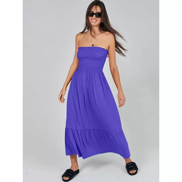 imageANRABESS Womens Summer Strapless Smocked ALine Fit Flare 2024 Fashion Boho Beach Party Long Maxi Dress with PocketsRoyal Blue