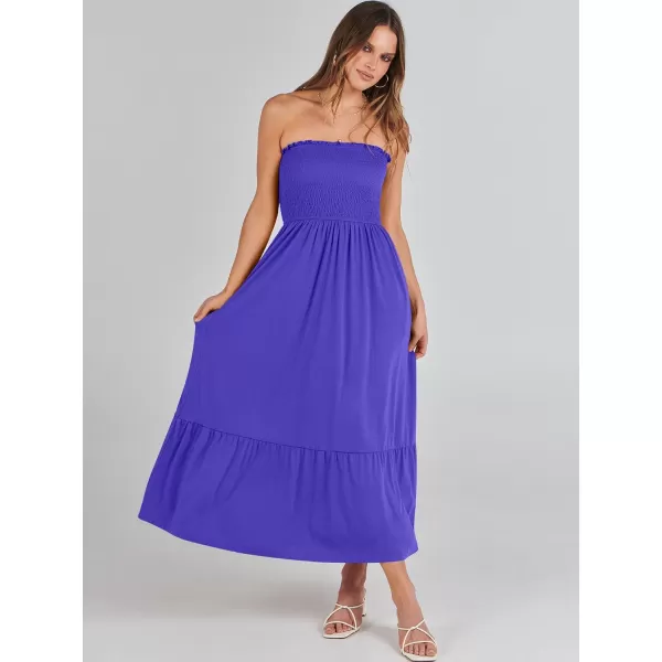 imageANRABESS Womens Summer Strapless Smocked ALine Fit Flare 2024 Fashion Boho Beach Party Long Maxi Dress with PocketsRoyal Blue