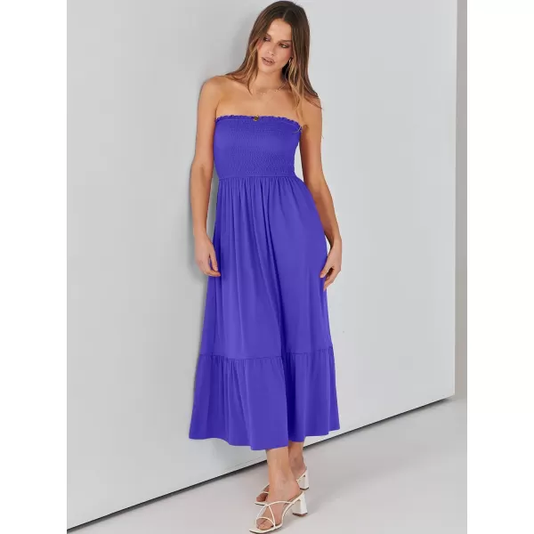 imageANRABESS Womens Summer Strapless Smocked ALine Fit Flare 2024 Fashion Boho Beach Party Long Maxi Dress with PocketsRoyal Blue