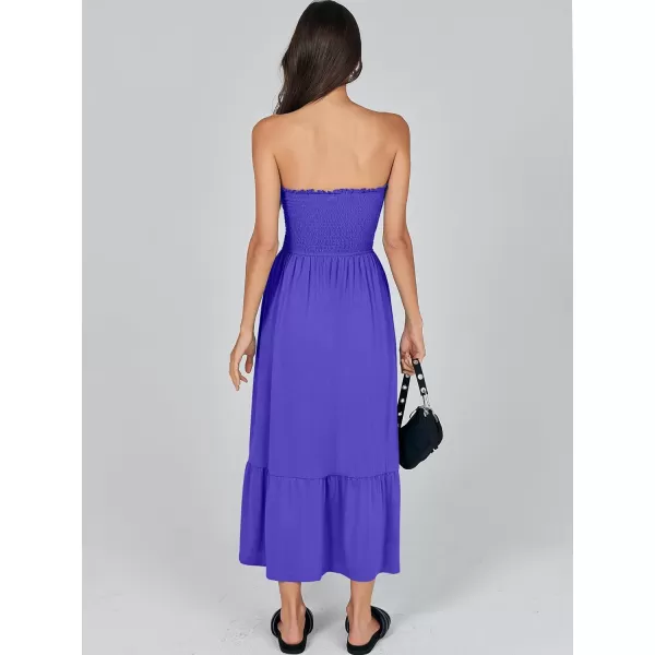 imageANRABESS Womens Summer Strapless Smocked ALine Fit Flare 2024 Fashion Boho Beach Party Long Maxi Dress with PocketsRoyal Blue