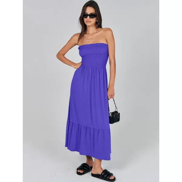 imageANRABESS Womens Summer Strapless Smocked ALine Fit Flare 2024 Fashion Boho Beach Party Long Maxi Dress with PocketsRoyal Blue