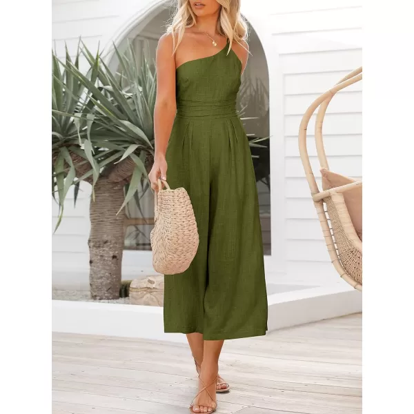 imageANRABESS Womens Summer Straps One Shoulder High Waist Casual Wide Leg Linen Jumpsuit Romper with PocketsArmy Green