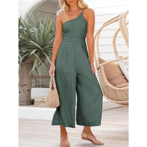 imageANRABESS Womens Summer Straps One Shoulder High Waist Casual Wide Leg Linen Jumpsuit Romper with PocketsGray Blue