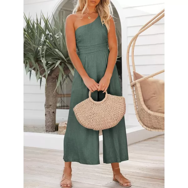imageANRABESS Womens Summer Straps One Shoulder High Waist Casual Wide Leg Linen Jumpsuit Romper with PocketsGray Blue