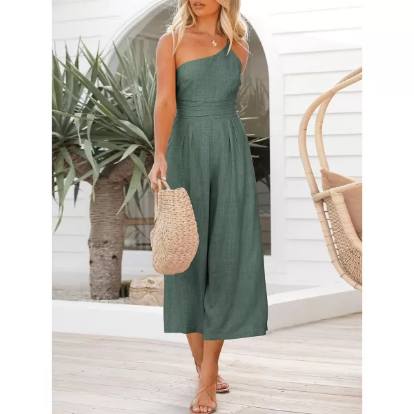 imageANRABESS Womens Summer Straps One Shoulder High Waist Casual Wide Leg Linen Jumpsuit Romper with PocketsGray Blue