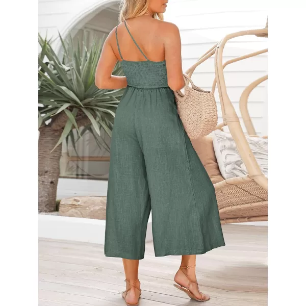 imageANRABESS Womens Summer Straps One Shoulder High Waist Casual Wide Leg Linen Jumpsuit Romper with PocketsGray Blue