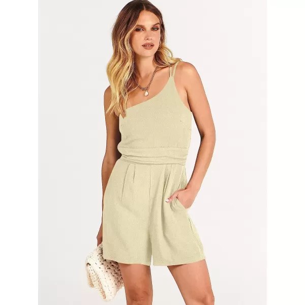 imageANRABESS Womens Summer Straps One Shoulder Pleated High Waist Casual Short Romper Jumpsuit with PocketsApricot