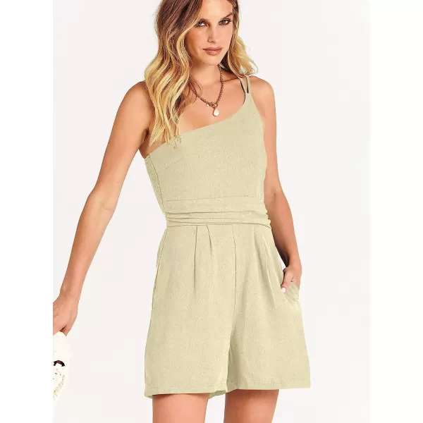 imageANRABESS Womens Summer Straps One Shoulder Pleated High Waist Casual Short Romper Jumpsuit with PocketsApricot