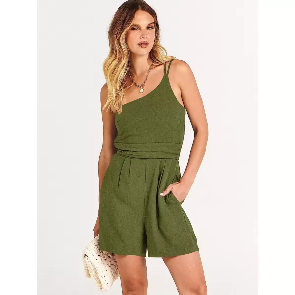 imageANRABESS Womens Summer Straps One Shoulder Pleated High Waist Casual Short Romper Jumpsuit with PocketsArmy Green