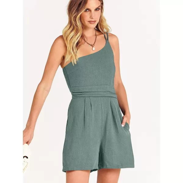 imageANRABESS Womens Summer Straps One Shoulder Pleated High Waist Casual Short Romper Jumpsuit with PocketsBlue Gray