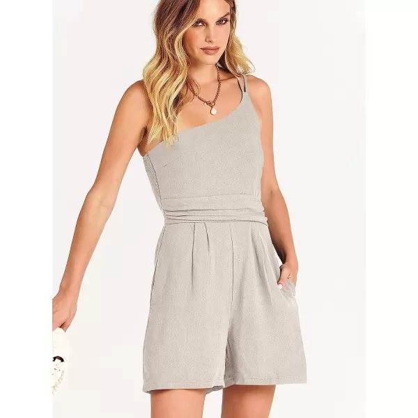 imageANRABESS Womens Summer Straps One Shoulder Pleated High Waist Casual Short Romper Jumpsuit with PocketsGray