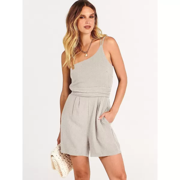 imageANRABESS Womens Summer Straps One Shoulder Pleated High Waist Casual Short Romper Jumpsuit with PocketsGray