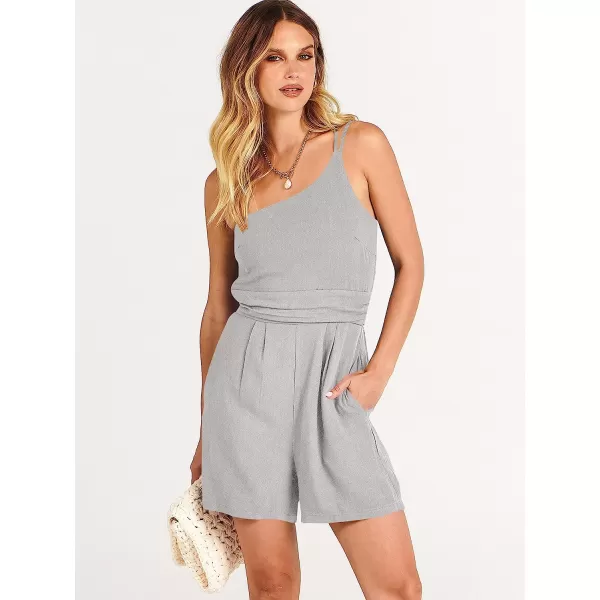 imageANRABESS Womens Summer Straps One Shoulder Pleated High Waist Casual Short Romper Jumpsuit with PocketsGray Blue