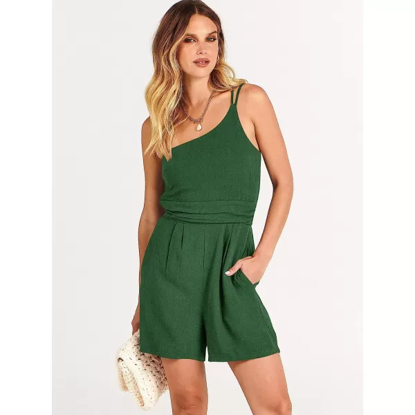 imageANRABESS Womens Summer Straps One Shoulder Pleated High Waist Casual Short Romper Jumpsuit with PocketsGreen