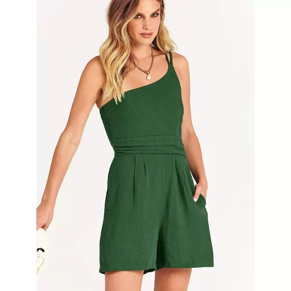 imageANRABESS Womens Summer Straps One Shoulder Pleated High Waist Casual Short Romper Jumpsuit with PocketsGreen