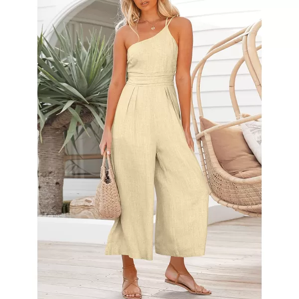 imageANRABESS Womens Summer Straps One Shoulder Pleated High Waist Casual Wide Leg Jumpsuit Romper with PocketsBeige