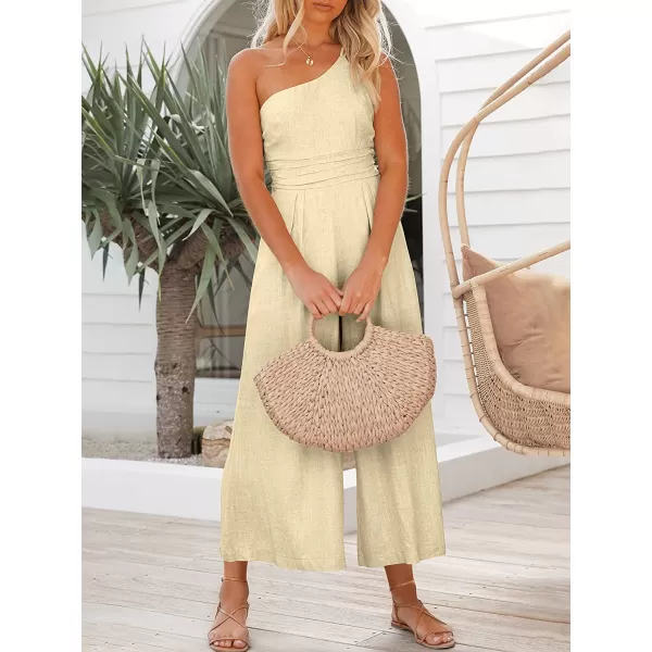 imageANRABESS Womens Summer Straps One Shoulder Pleated High Waist Casual Wide Leg Jumpsuit Romper with PocketsBeige