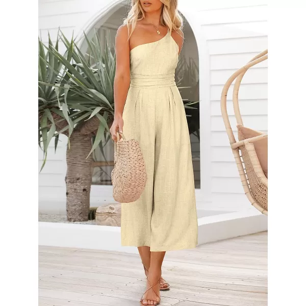 imageANRABESS Womens Summer Straps One Shoulder Pleated High Waist Casual Wide Leg Jumpsuit Romper with PocketsBeige