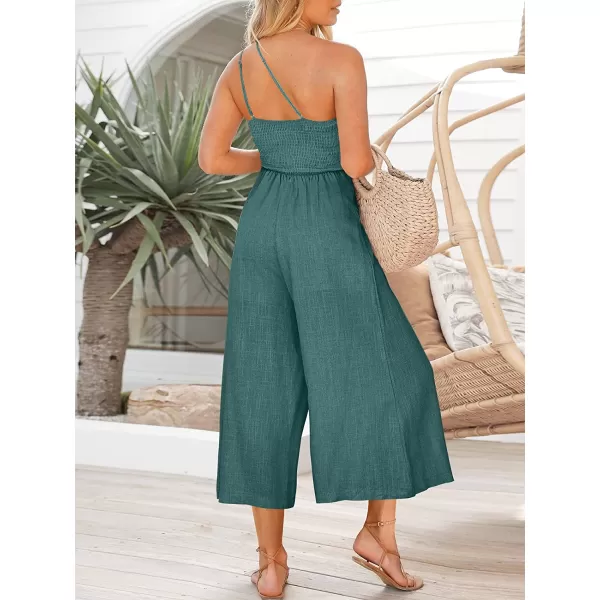 imageANRABESS Womens Summer Straps One Shoulder Pleated High Waist Casual Wide Leg Jumpsuit Romper with PocketsBlue