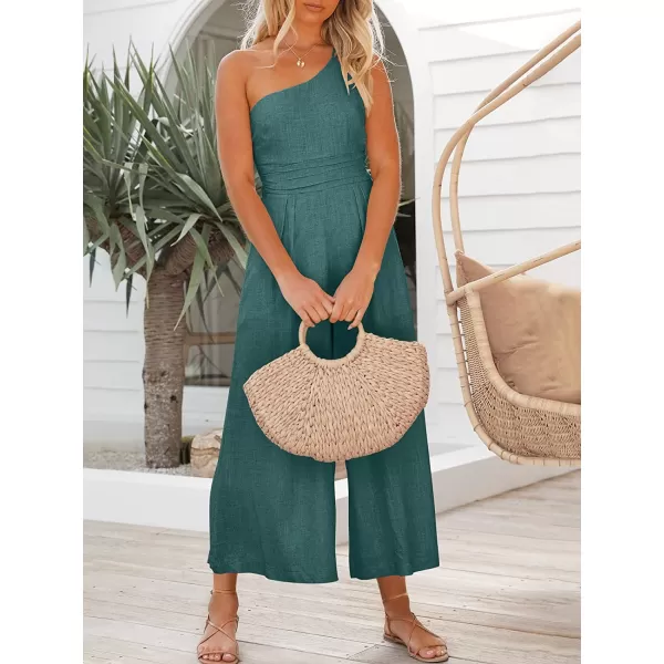 imageANRABESS Womens Summer Straps One Shoulder Pleated High Waist Casual Wide Leg Jumpsuit Romper with PocketsBlue