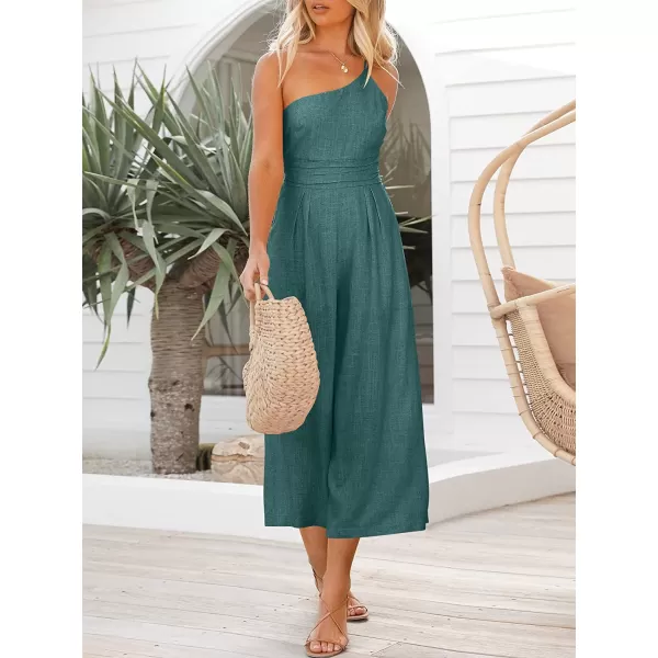 imageANRABESS Womens Summer Straps One Shoulder Pleated High Waist Casual Wide Leg Jumpsuit Romper with PocketsBlue