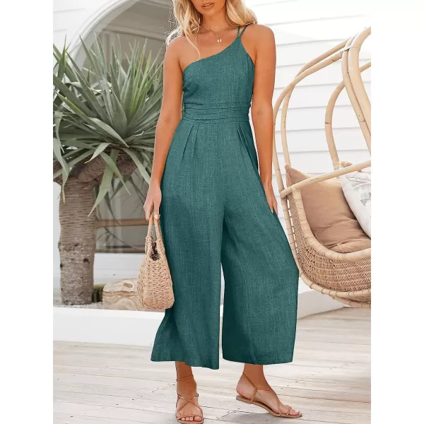 imageANRABESS Womens Summer Straps One Shoulder Pleated High Waist Casual Wide Leg Jumpsuit Romper with PocketsBlue