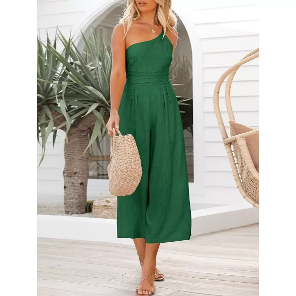 imageANRABESS Womens Summer Straps One Shoulder Pleated High Waist Casual Wide Leg Jumpsuit Romper with PocketsForest