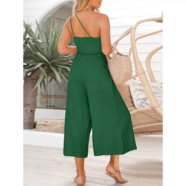 imageANRABESS Womens Summer Straps One Shoulder Pleated High Waist Casual Wide Leg Jumpsuit Romper with PocketsForest