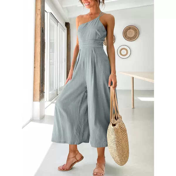 imageANRABESS Womens Summer Straps One Shoulder Pleated High Waist Casual Wide Leg Jumpsuit Romper with PocketsGray