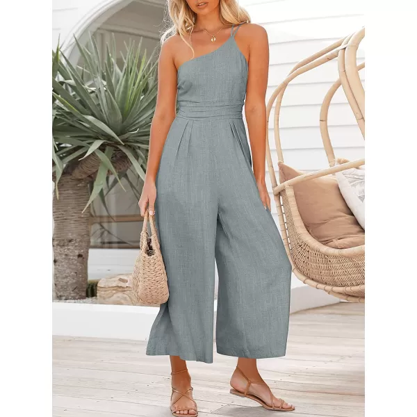 imageANRABESS Womens Summer Straps One Shoulder Pleated High Waist Casual Wide Leg Jumpsuit Romper with PocketsGray