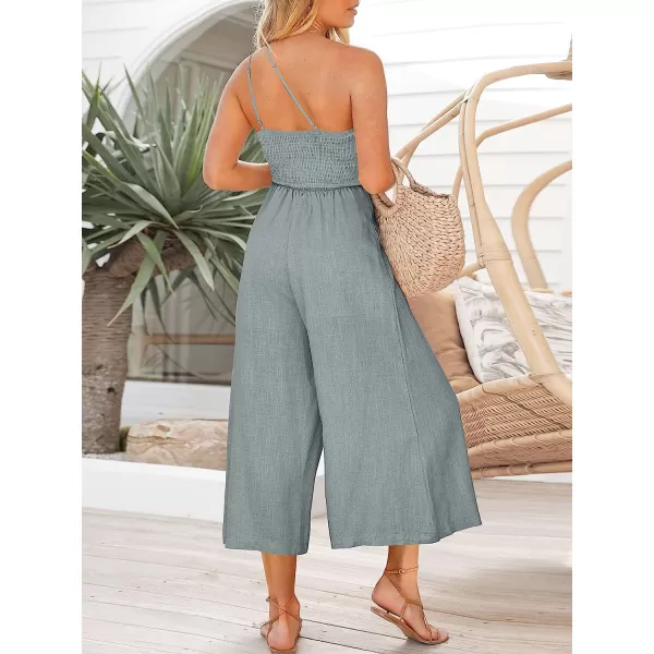 imageANRABESS Womens Summer Straps One Shoulder Pleated High Waist Casual Wide Leg Jumpsuit Romper with PocketsGray
