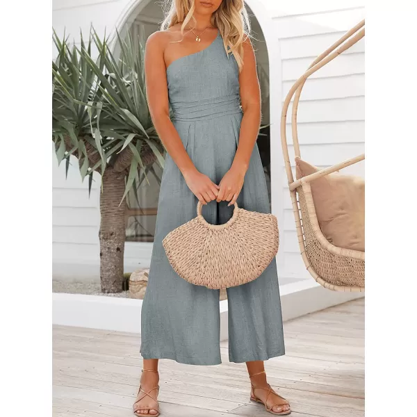 imageANRABESS Womens Summer Straps One Shoulder Pleated High Waist Casual Wide Leg Jumpsuit Romper with PocketsGray