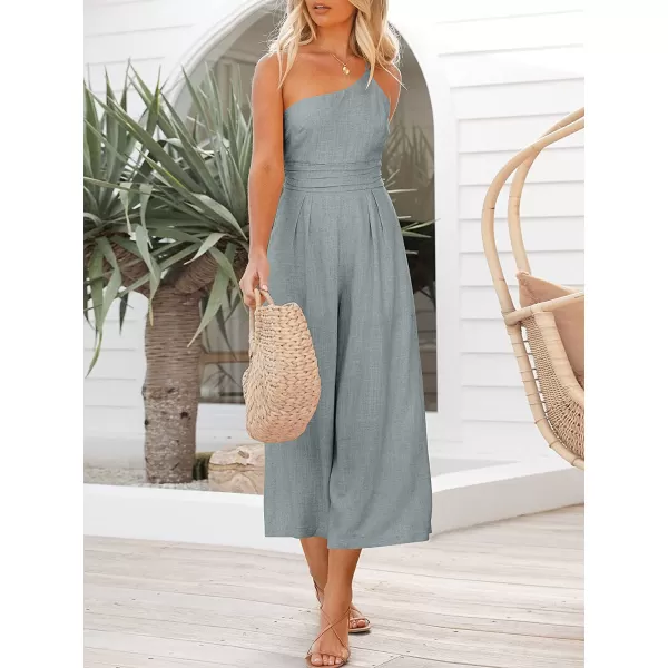 imageANRABESS Womens Summer Straps One Shoulder Pleated High Waist Casual Wide Leg Jumpsuit Romper with PocketsGray
