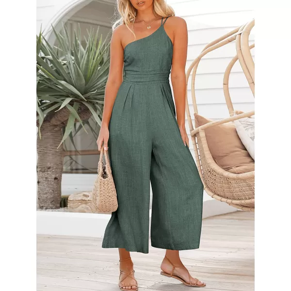 imageANRABESS Womens Summer Straps One Shoulder Pleated High Waist Casual Wide Leg Jumpsuit Romper with PocketsGray Blue
