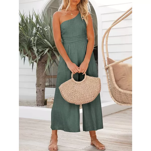 imageANRABESS Womens Summer Straps One Shoulder Pleated High Waist Casual Wide Leg Jumpsuit Romper with PocketsGray Blue