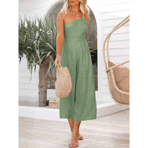 imageANRABESS Womens Summer Straps One Shoulder Pleated High Waist Casual Wide Leg Jumpsuit Romper with PocketsLight Green